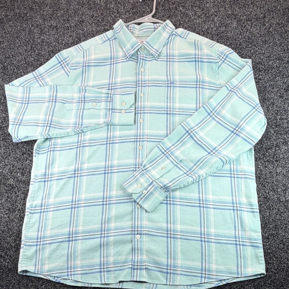 Southern Tide Men's 2XL Blue Green White Plaid Woven L/S Point Collar Pockets